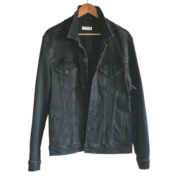 All Saints Denim Jacket Women's XL Dark Gray Button Front Cotton Biker - Picture 1 of 7